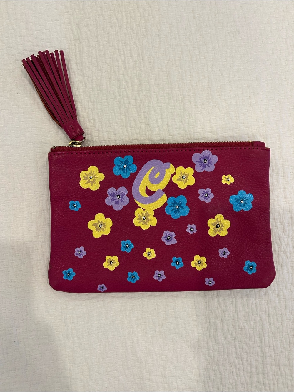 Magenta Floral Tassel Wristlet Clutch